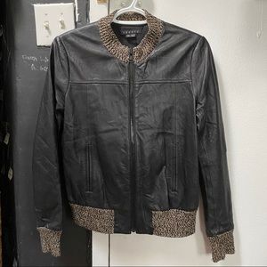 Theory Black Leather Bomber Jacket